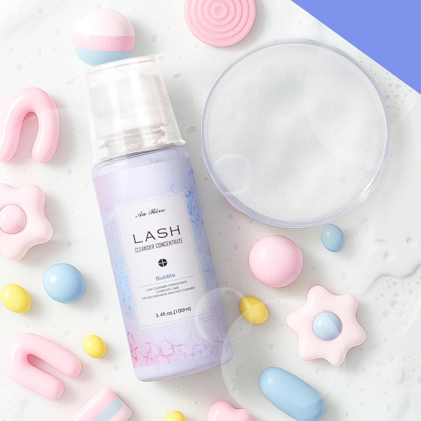 Lash Shampoo Concentrate 100ml Lash Extension Cleanser Oil-Free Eyelash Extension Shampoo with Salon Home Care -Makes 20 Bottles 60ml Eyelash Cleaner,Bubble Gum