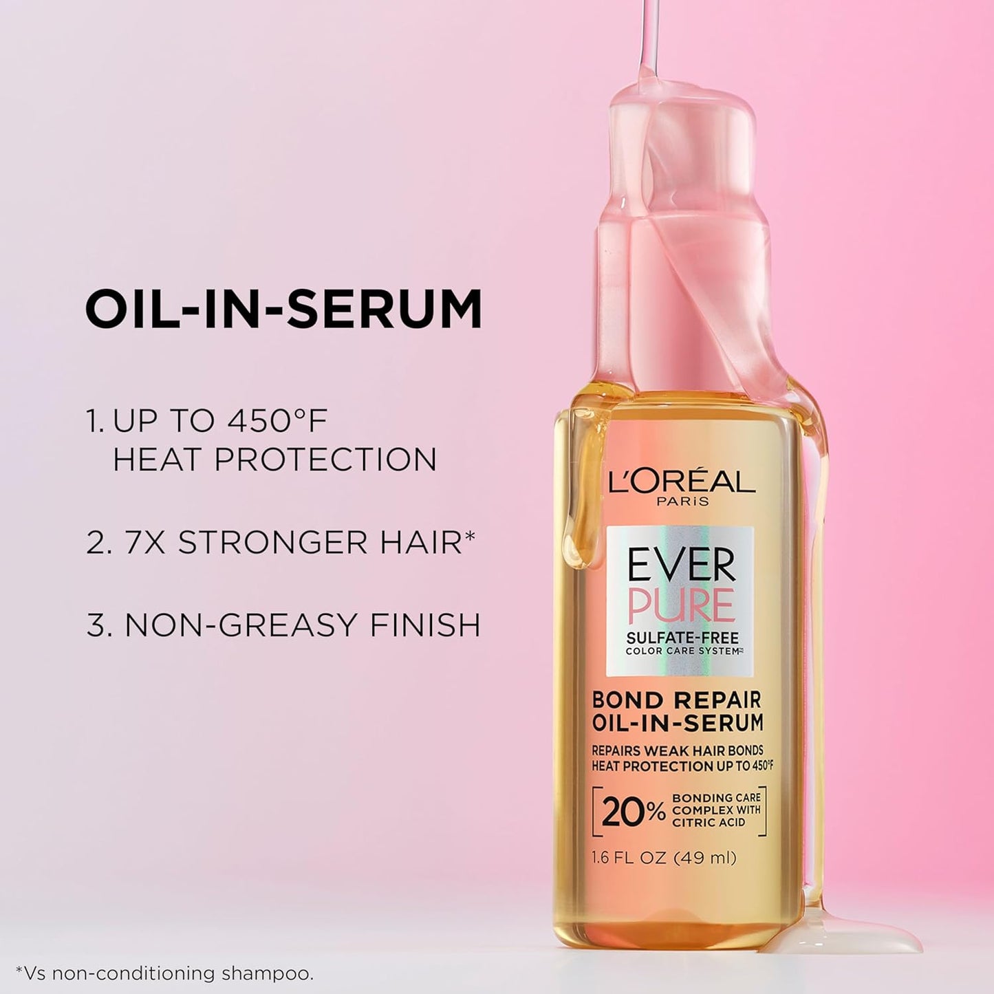 L'Oreal Paris Bond Repair Oil-in-Serum for Damaged, Color Treated Hair, Heat Protectant, Strengthens Weak Bonds, Intense Shine and Frizz Control, EverPure, 1.6 Fl Oz