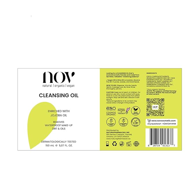 NOV Cleansing Oil - Facial Cleanser for Waterproof Make-Up - Non-Greasy Face Cleanser With Sweet Almond Oil for Hydration - All Skin Types - 5.07 oz
