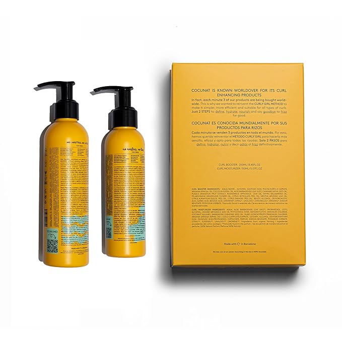 COCUNAT Curly Method 2-Step Kit - Leave-In Curl Moisturizer + Curl Booster Gel - Defines, Hydrates & Controls Frizz for Perfect Curls - Strengthens & Smooths - 250ml + 150m