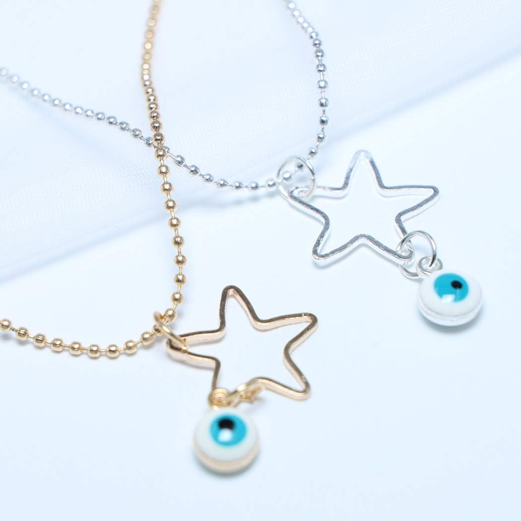 Bohemian Multi-layer Necklace with Hollow Star Demon Eye Pendant Fashion Layered Necklaces Chain Jewelry for women and girls