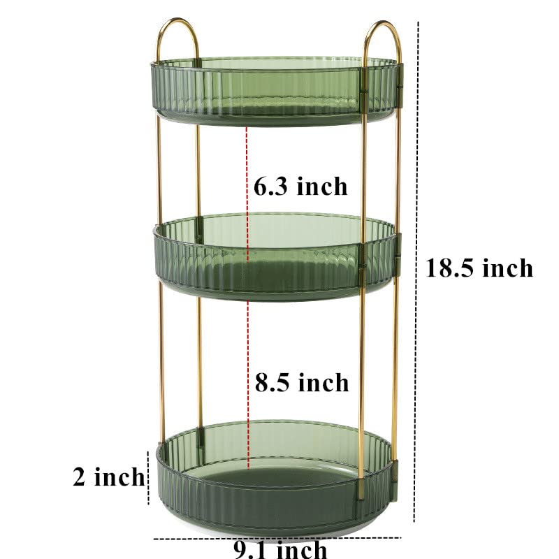 Makeup Organizer for Vanity, 360° Rotating Bathroom Organizer Countertop, High-Capacity Skincare Organizer, Spinning Cosmetics Organizer for Dresser Countertop (3 Tiers, Green)