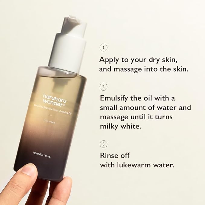 HARUHARU wonder Black Rice Moisture Cleansing Oil, Travel Size, Double Cleansing, Daily Makeup remover, Pore Oil Cleanser, Korean Skincare for sensitive, normal and Oily Skin, 1.0 fl oz