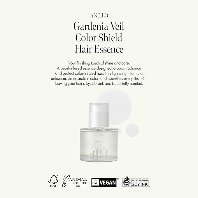 ANILLO Gardenia Veil Color Shield Hair Essence – Lightweight Leave-In Treatment for Color-Treated Hair – Shine Boost, Damage Repair, Color Fixing System, Floral Scent – (50ml / 1.69 fl. Oz)