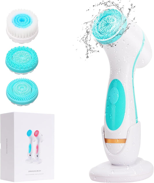 Facial Cleansing Brush, 3 in 1 Electric Face Scrubber with 3 Brush Heads for Women/Men, Waterproof Rechargeable Face Cleansing Brush for Dry Oily Sensitive Skin (Blue)
