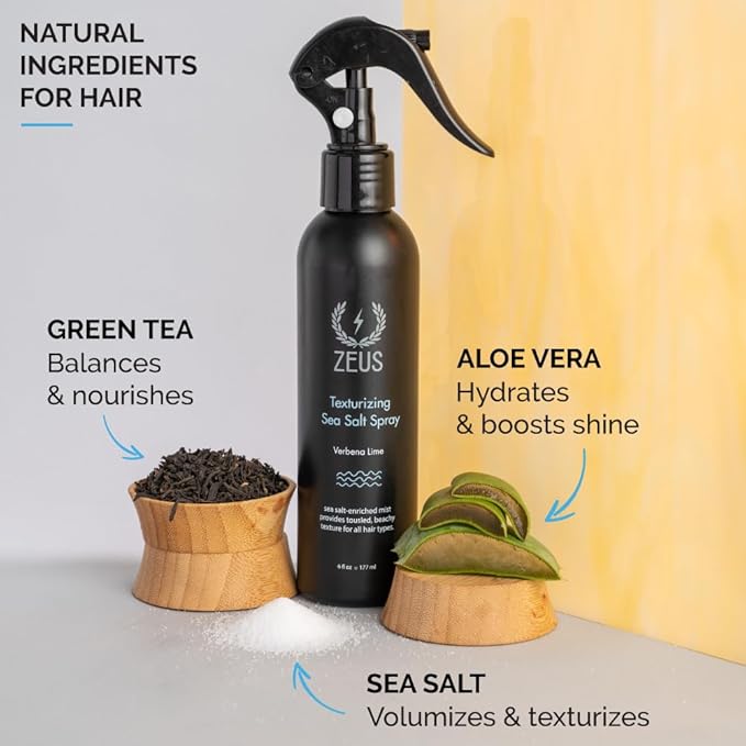 ZEUS Texturizing Sea Salt Hair Spray, Professional Volumizing & Styling Mist, Enhance Texture & Volume for Effortless Beachy Hair, Lightweight Hold & Matte Finish, Nourishing Formula (Made in USA)