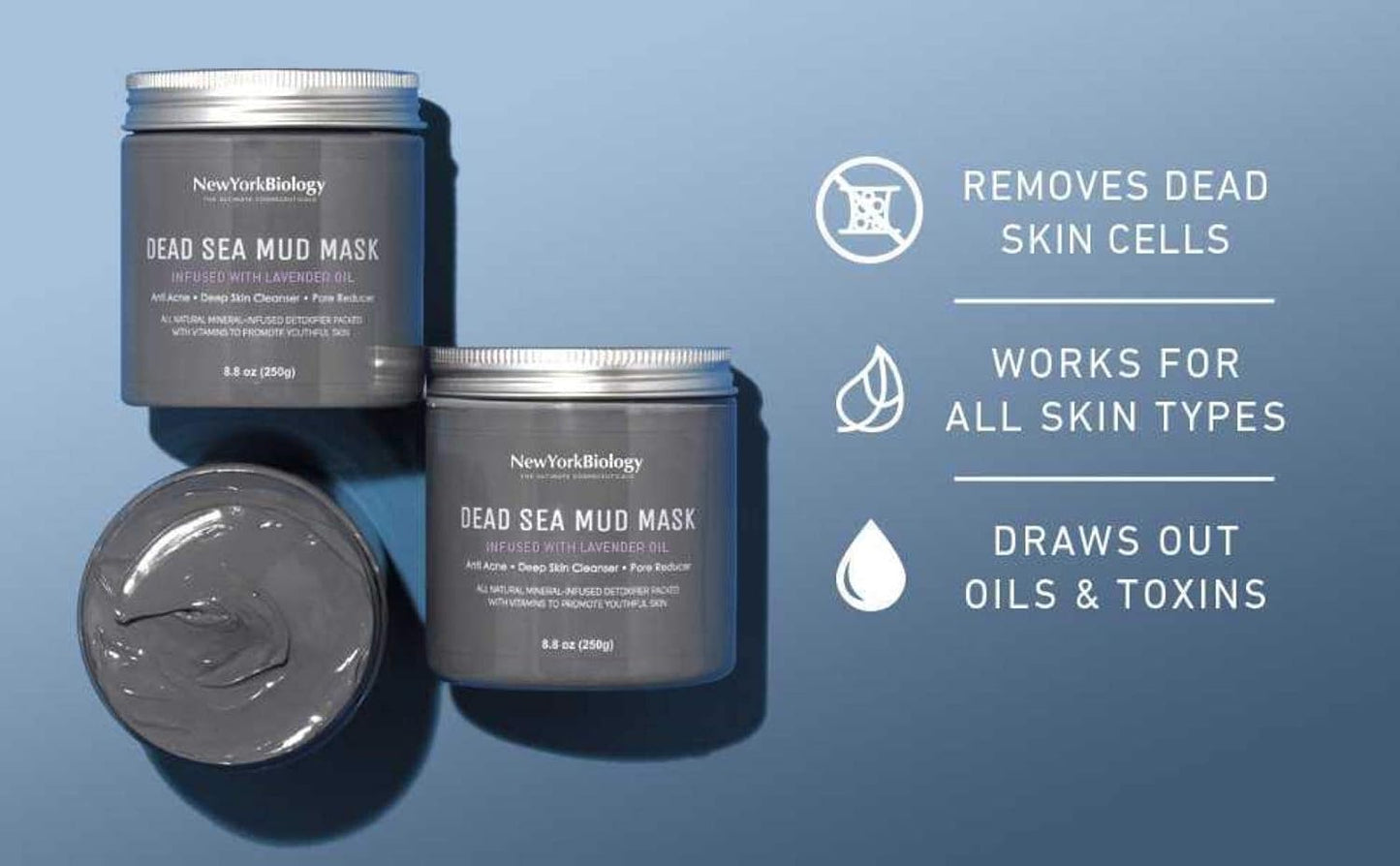 New York Biology Dead Sea Mud Mask for Face and Body | with Lavender | Spa Quality Pore Refiner for Oily Skin | Natural Skincare for Women & Men | Tighten Skin for A Healthier Complexion | 8.8 oz