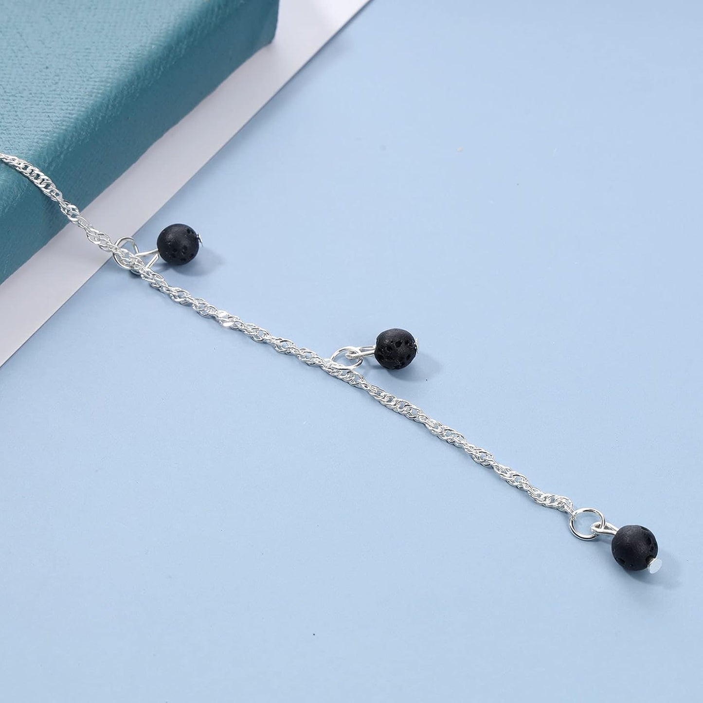 Boho Layered Lava Bead Necklace Silver Stacking Y Necklace Skinny Chain Tassel Necklace Long Chain Y Lariat Necklace Jewelry for Women