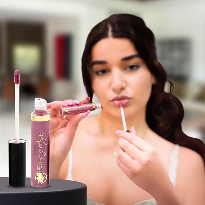 Essence Of Argan Pink Lip Gloss with Moroccan Argan Oil - Matte Finish Plumping Lip Gloss for Dry & Cracked Lips - Hydrating Moisturizer for Chapped Lips - 0.25 Oz