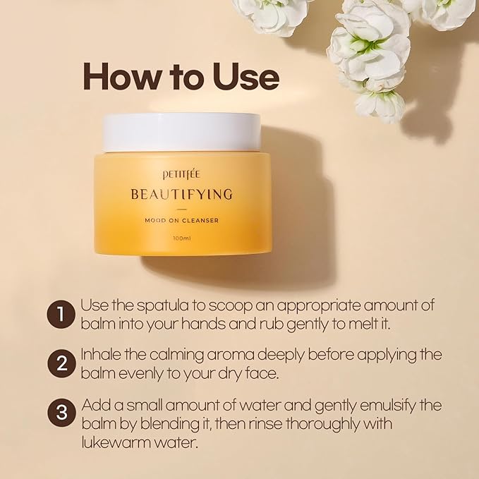Petitfee Beautifying Mood On Cleanser 3.38 fl. oz. (100ml) - Cleansing Balm, Makeup Removal, Pore Cleansing, Dissolves Sunscreen, Moisturizing Finish with Citrus Aroma Oil, Korean Skincare
