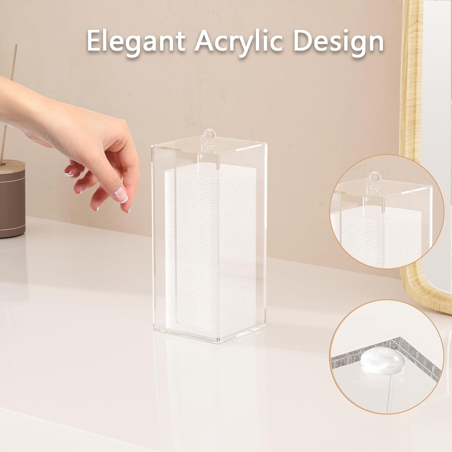 Acrylic Clean Pad Storage Box for Clean Skin Club, Cotton Pad Dispenser, Square Rounds Cotton Pad Holder (Pad Not Included) - Vertical with Lid