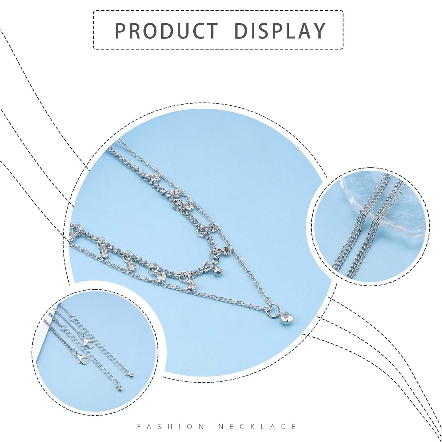 Boho Layered Silver Choker Necklace Crystal Pendant Necklace Rhinestone Tassel Choker Necklace Sparkly CZ Dangle Necklace Chain Jewelry for Women and Girls (Silver)