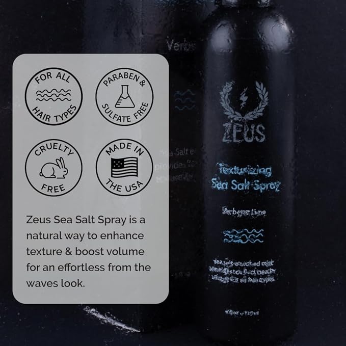 ZEUS Texturizing Sea Salt Hair Spray, Professional Volumizing & Styling Mist, Enhance Texture & Volume for Effortless Beachy Hair, Lightweight Hold & Matte Finish, Nourishing Formula (Made in USA)