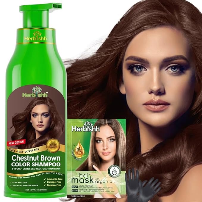 Herbishh Hair Color Shampoo for Gray Hair – Natural Hair Dye Shampoo – Colors Hair in Minutes – Lasts Up To 3-4 Weeks – 500 Ml – 3-In-1 Hair Color – Ammonia-Free | Herbishh (Chestnut Brown)