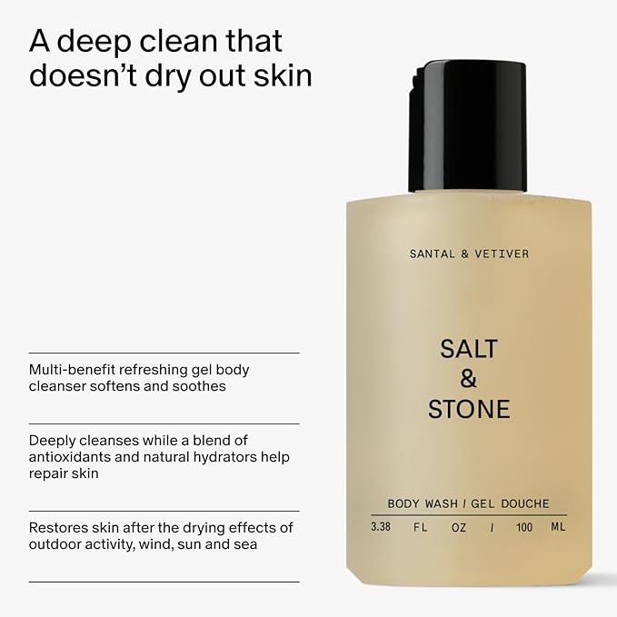 Salt & Stone Body Wash Mini Discovery Set | For Women & Men, Sulfate, Paraben, & Dye Free, Leaves Skin Soft and Hydrated | Antioxidants for Deep Moisture | Travel-Sized Body Wash