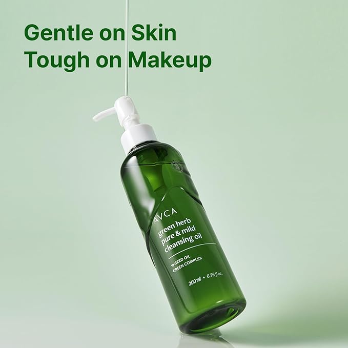 AVCA Green Herb Blackhead Cleansing Oil — Makeup & Blackhead Remover, Plant-Based Oils with Vitamin E & Squalane, Lightweight Pore Cleanser, Korean Skincare for Normal/Oily Skin, 6.76 fl oz (200 mL)