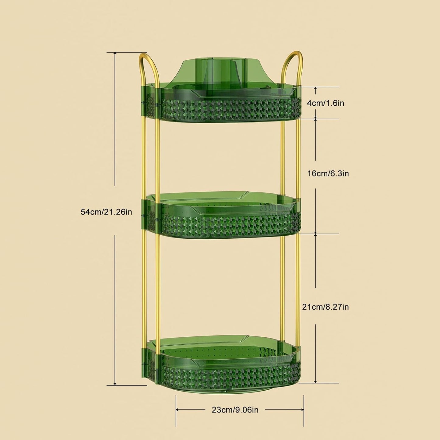 Rotating Makeup Organizer for Vanity 3 Tier, Perfume Organizer with Makeup Brush Holder, Large Capacity Cosmetics Clear Skincare Organizer for Countertop (Green)