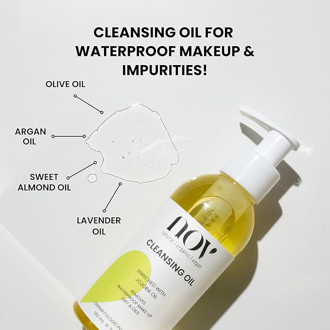 NOV Cleansing Oil - Facial Cleanser for Waterproof Make-Up - Non-Greasy Face Cleanser With Sweet Almond Oil for Hydration - All Skin Types - 5.07 oz