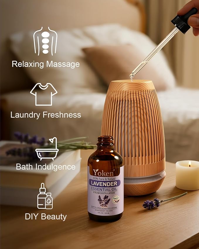 Lavender Essential Oil, 4 Fl Oz, 100% Pure and Natural, Premium Grade Lavender Oils with Glass Dropper for Diffusers, Aromatherapy, Candle & Soap Making, Massage