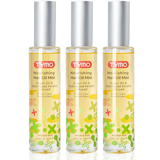 TYMO Argan Hair Oil Spray - Hydrating Veganic Natural 6 Blend Oil for Frizzy & Dry Hair, Organic Pure Formula, Daily Use Hair Treatment, Smooth Damaged Ends, Olive Oil & Vitamin E Infused, Pack of 3