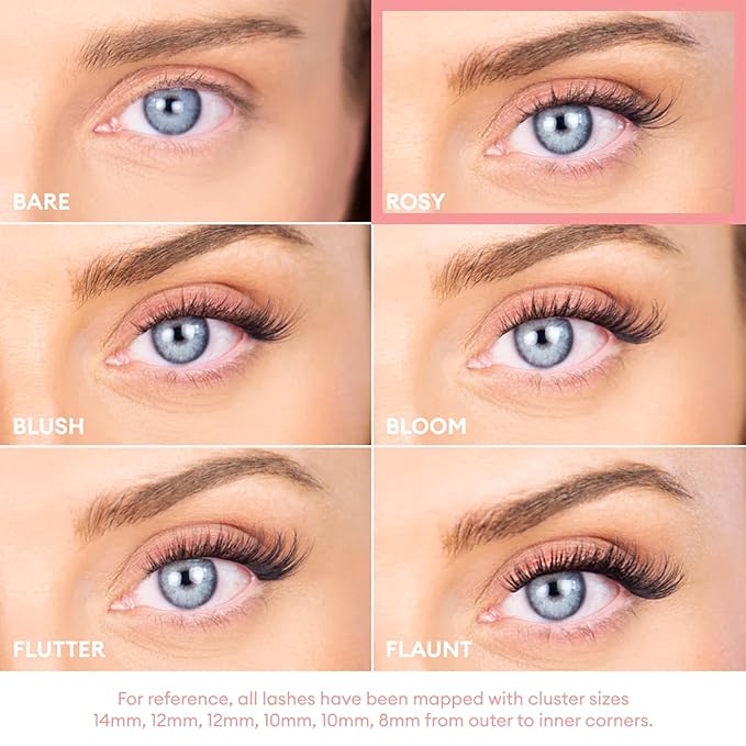 Silly George Pop-On Lashes - DIY 1-Step Pre-Glued Faux Eyelash Clusters, Natural Look Extensions, Brown - Rosy, 5-7 Pair Set, Pack of 60 Clusters