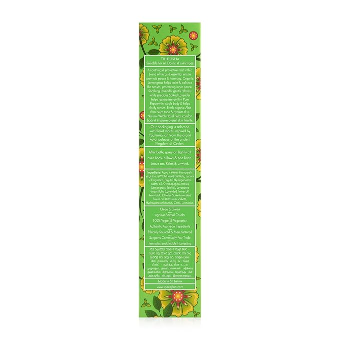 SPA CEYLON Peace Relaxing Body and Pillow Mist, Herbal Skin Care Spray with Lemongrass, Lavender and Peppermint, Hydrating & Calming, Vegan & Cruelty-Free