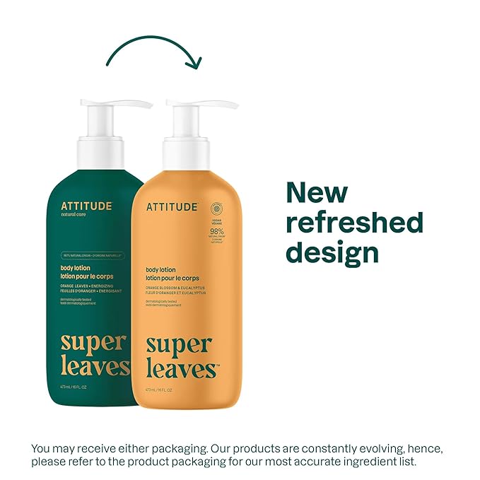 ATTITUDE Body Lotion, EWG Verified Moisturizer, Vegan Skin Care Products, Non-Greasy, Hydrating for Dry Skin, Cruelty Free, Orange Blossom & Eucalyptus Scent, 16 Fl Oz