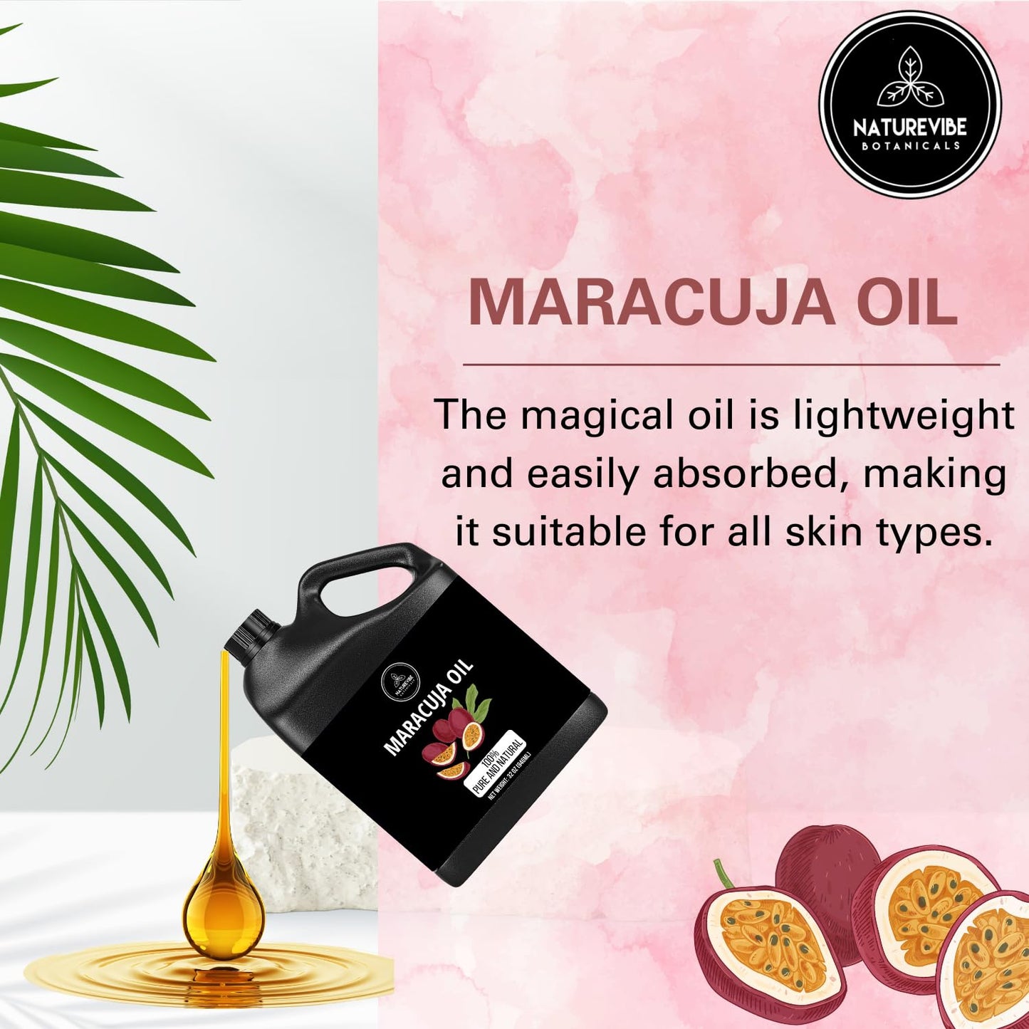Naturevibe Botanicals Maracuja Oil 32 Ounces | 100% Pure and Natural | Great for Skin Care and Hair Care