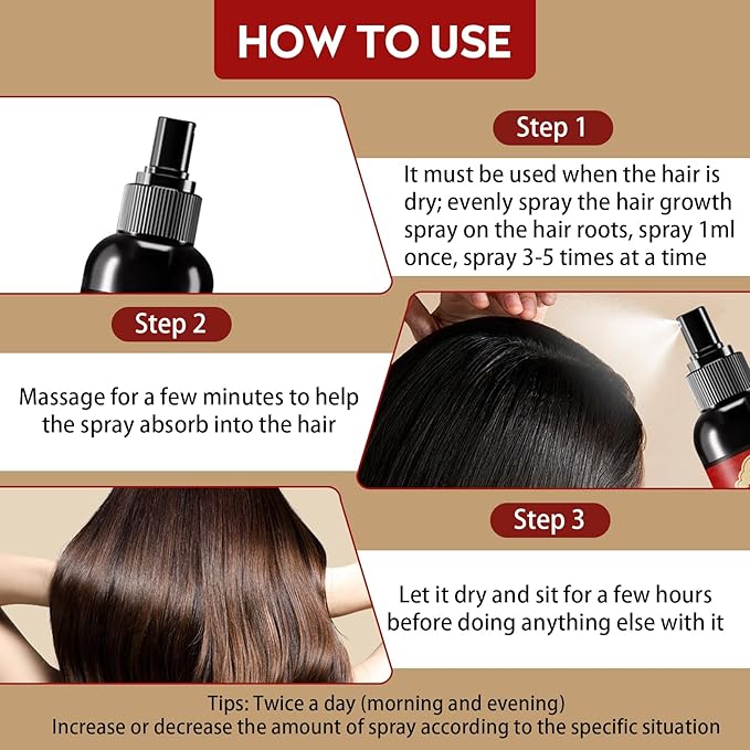 2Pcs Saffron Hair Spray,Herbal Black Hair Spray,Saffron Hairs Blackening Spray,Essence Spray Saffron and Polygonum Multiflorum Leaving Hairs Shiny Non-Frizzy