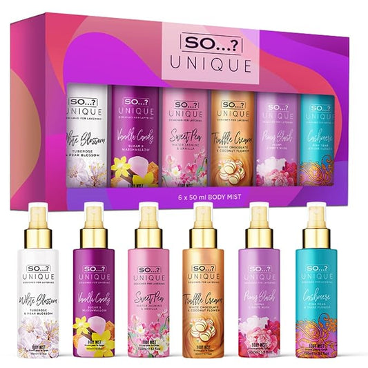 So…? Unique Body Mist Set - Perfumes for Women with Fresh, Floral, Sweet Scents - 6 Hour Wear Body Spray for Women - Travel Size Gift Set - 6 pcs