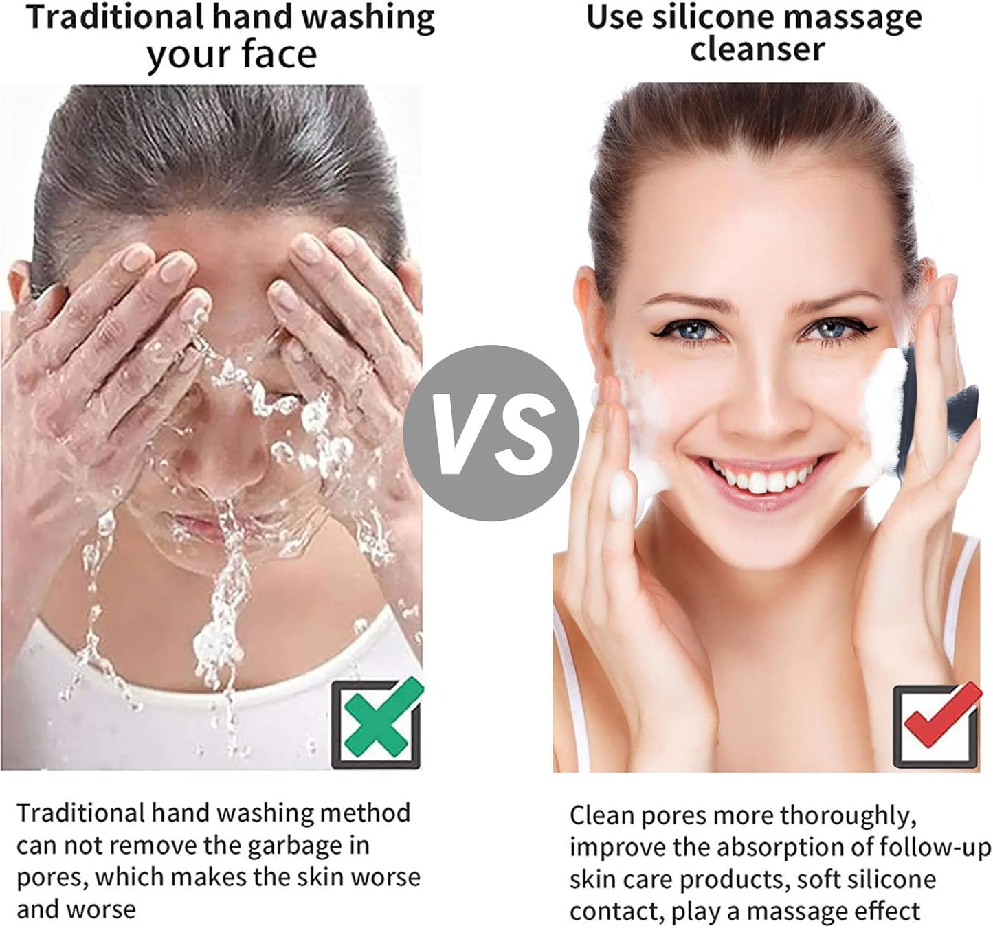 VWMYQ Face Scrubber Face Scrubber for Men Facial Cleansing Brush Silicone Face Wash Brush Manual Waterproof Cleansing Skin Care Face Brushes for and Exfoliating (Gray)