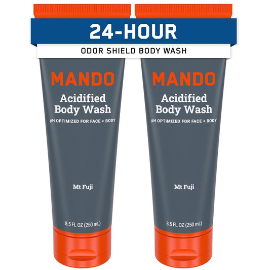 Mando Odor Shield Body Wash - 24 Hour Control - Removes Odor Better than Soap - SLS Free, Paraben Free, Skin Safe - 8.5 Ounce (Pack of 2) (Mt Fuji)