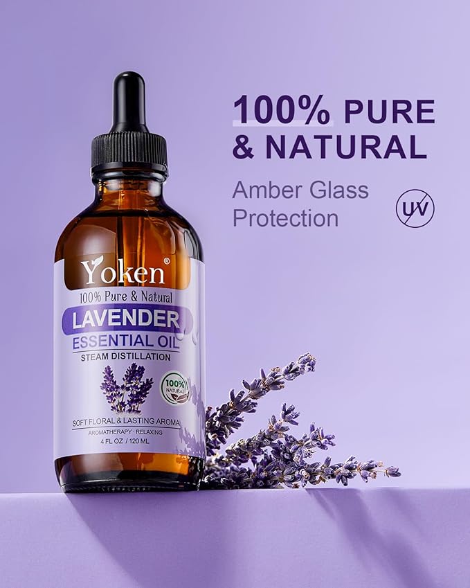 Lavender Essential Oil, 4 Fl Oz, 100% Pure and Natural, Premium Grade Lavender Oils with Glass Dropper for Diffusers, Aromatherapy, Candle & Soap Making, Massage