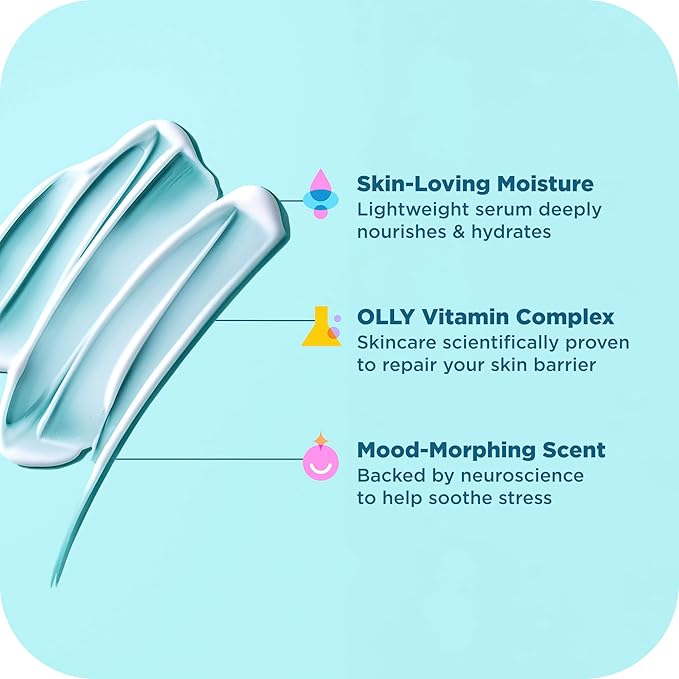 OLLY Calm Body Lotion-Serum with Hyaluronic Acid, Adaptogens & Vitamin B3– Nourishing Cleanser for Skin Barrier Repair, Deep Hydration, Eucalyptus Amber Scent, 8oz