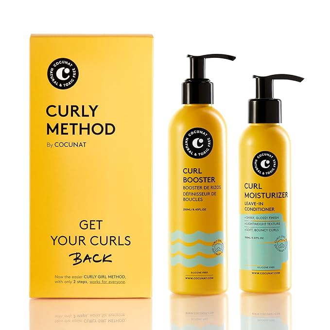 COCUNAT Curly Method 2-Step Kit - Leave-In Curl Moisturizer + Curl Booster Gel - Defines, Hydrates & Controls Frizz for Perfect Curls - Strengthens & Smooths - 250ml + 150m