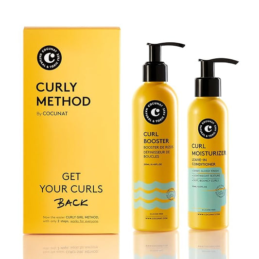 COCUNAT Curly Method 2-Step Kit - Leave-In Curl Moisturizer + Curl Booster Gel - Defines, Hydrates & Controls Frizz for Perfect Curls - Strengthens & Smooths - 250ml + 150m