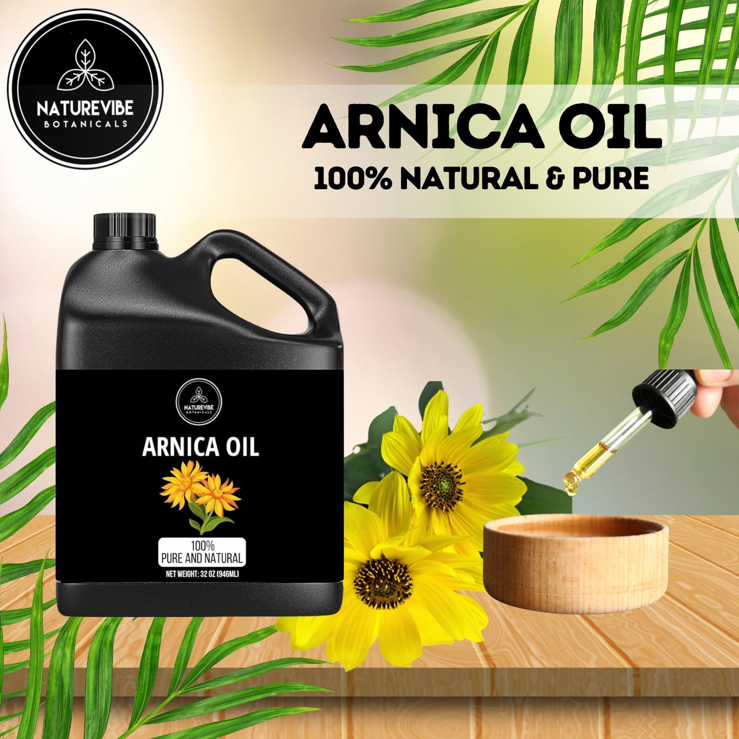 Naturevibe Botanicals Arnica Oil 32 Ounces | 100% Pure and Natural | Great for Skin Care and Hair Care