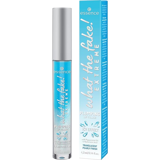 essence | What the Fake! Extreme Plumping Lip Filler (02 | Ice Ice Baby) | Glossy, Non-Sticky Finish with Peppermint Oil, Hyaluronic Acid, & Vitamin E | Vegan & Cruelty Free
