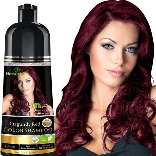 Herbishh Burgundy 3-In-1 Hair Color Shampoo for Gray Hair Magic Hair Dye Shampoo Colors Hair in MinutesLong Lasting500 MlAmmonia-Free