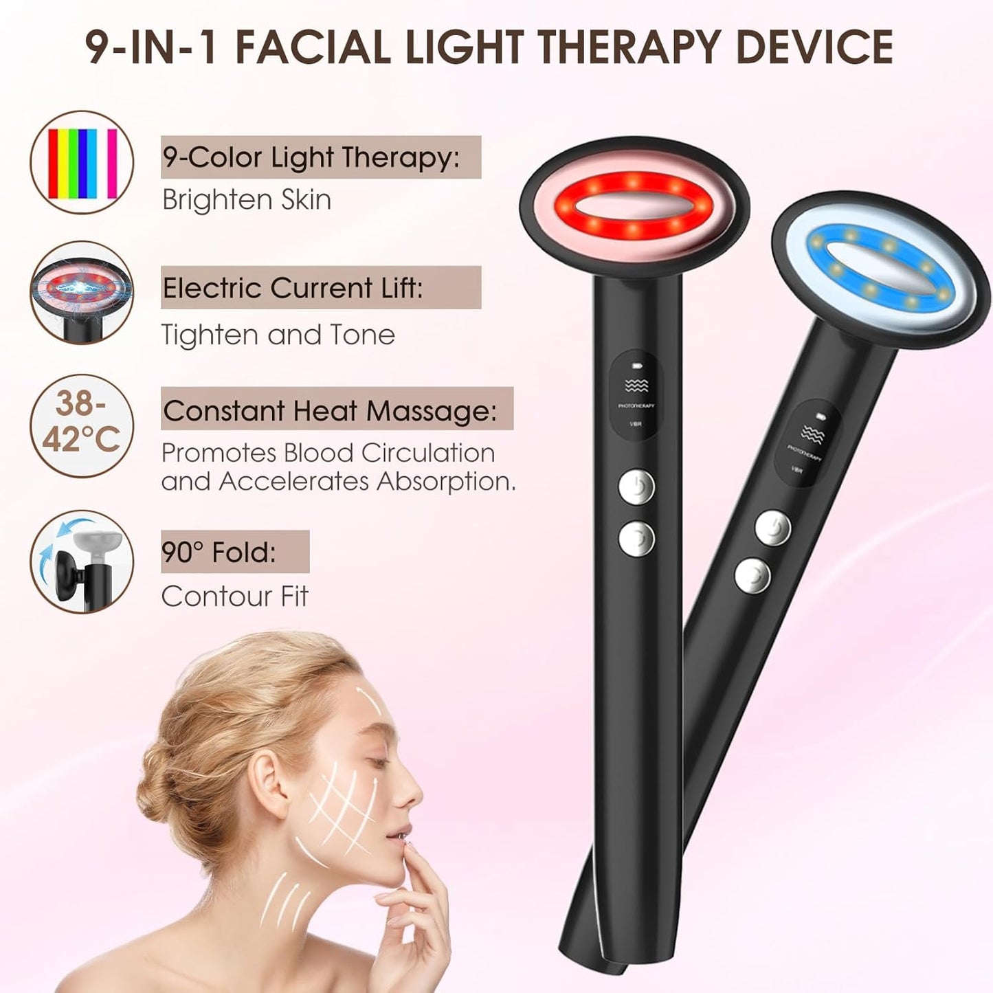 Light-Therapy-Wand, Red Light Therapy for Face and Neck, 9-in-1 Led Facial Sculptor Rejuvenation Eyes & Face Massager Tool