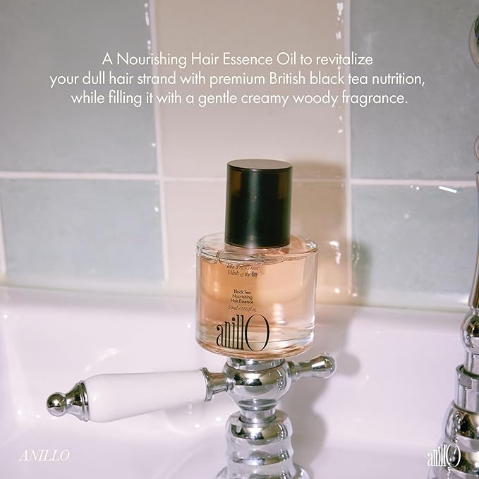 Black Tea Nourishing Hair Essence with Green Tea, Protein & Biotin for Nourishment and Shine, Creamy Woody Scent, Paraben-Free (50ml / 1.69 fl. Oz)