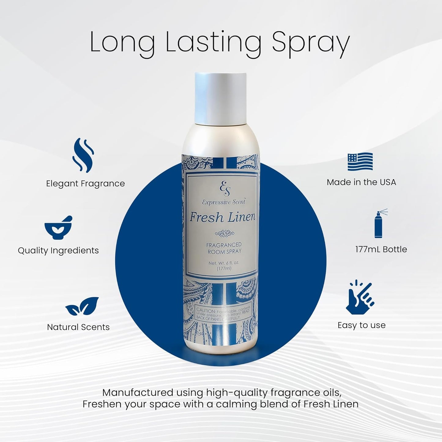 Expressive scents Aromatic Room Spray - Long Lasting fresh linen Air Freshener for Home & Office – Air Freshener for Bathroom & Small Spaces 6 FL Oz