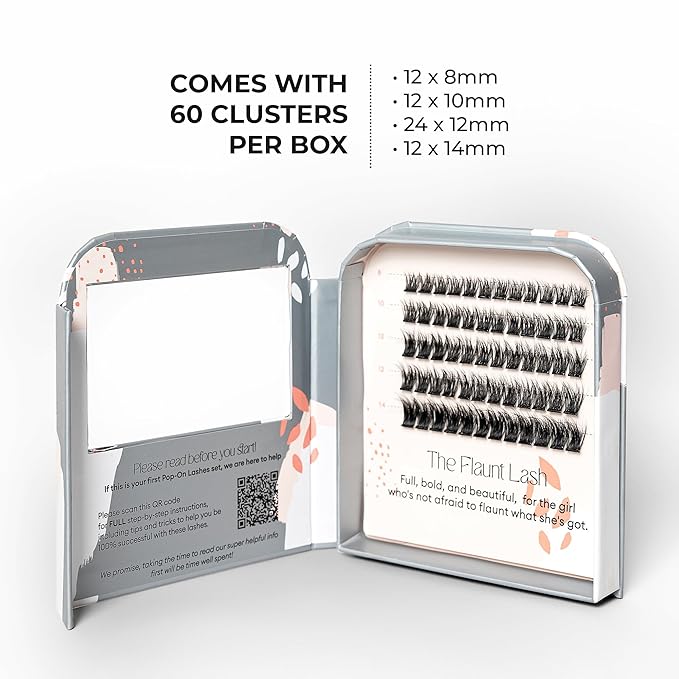 Silly George Pop-On Lashes - DIY 1-Step Pre-Glued Faux Eyelash Clusters, Natural Look Extensions, Black - Flaunt, 5-7 Pair Set, Pack of 60 Clusters