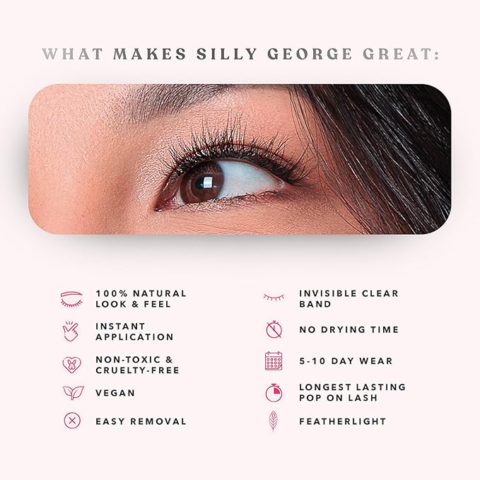 Silly George Pop-On Lashes - DIY 1-Step Pre-Glued Faux Eyelash Clusters, Natural Look Extensions, Black - Bloom, 5-7 Pair Set, Pack of 60 Clusters