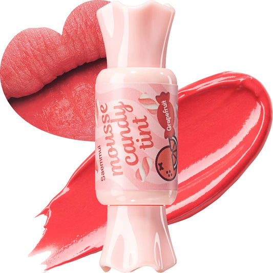 THESAEM Saemmul Mousse Candy Tint #4 Grapefruit Mousse - High Pigment Matte Finish Long Lasting Lip Stain with Honey Extracts to Hydrate Lips - Weightless & Smudge-Proof, 0.3 fl.oz.