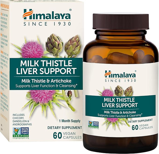 Himalaya Milk Thistle Liver Support - with Chicory, Andrographis, Dandelion, and Silymarin for Liver Cleanse, Detox and Function - Vegan, Non-GMO, Gluten Free, 350 mg, 60 Capsules