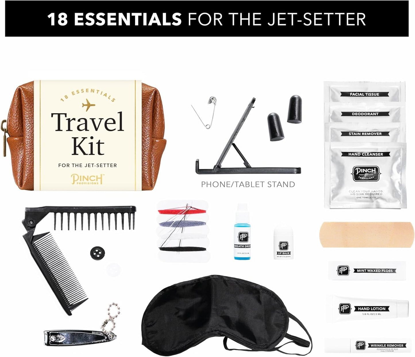 Pinch Provisions Travel Kit, includes 18 Must-Have Emergency Essential Items for Travelling, Ideal Road Trip or Airport Gift for Friends, Family & Peers, Portable Pouch