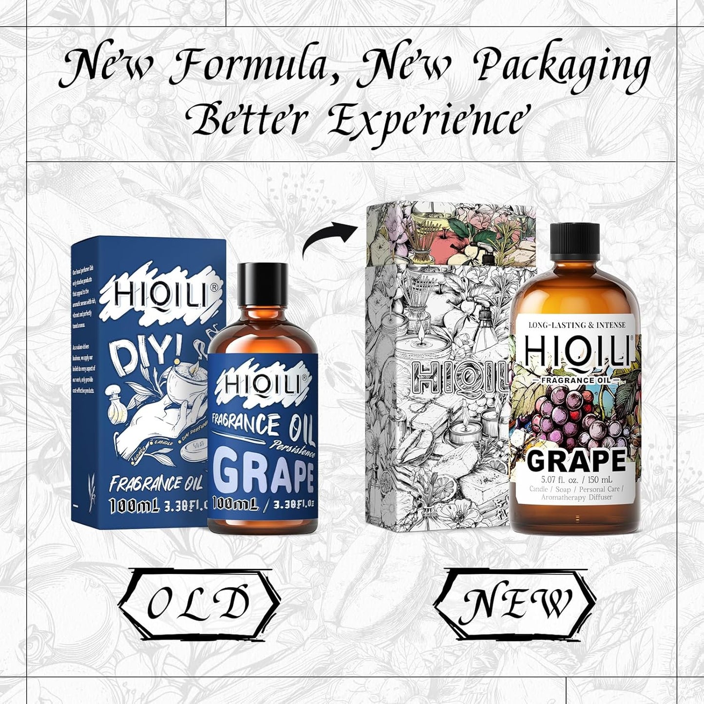 HIQILI Grape Fragrance Oil for Diffuser & Oil Burner, Fruity Scents for Making Candles, Hand Soap, Air Freshener, Long Lasting - 5.07 Fl Oz