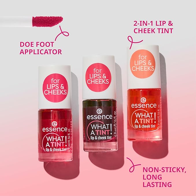 essence | What a Tint! Lip & Cheek Tint | Long-Lasting Liquid Blush & Lip Stain | Non-Sticky & Kiss-Proof | Vegan & Cruelty Free (03 |Peachy Vibes)