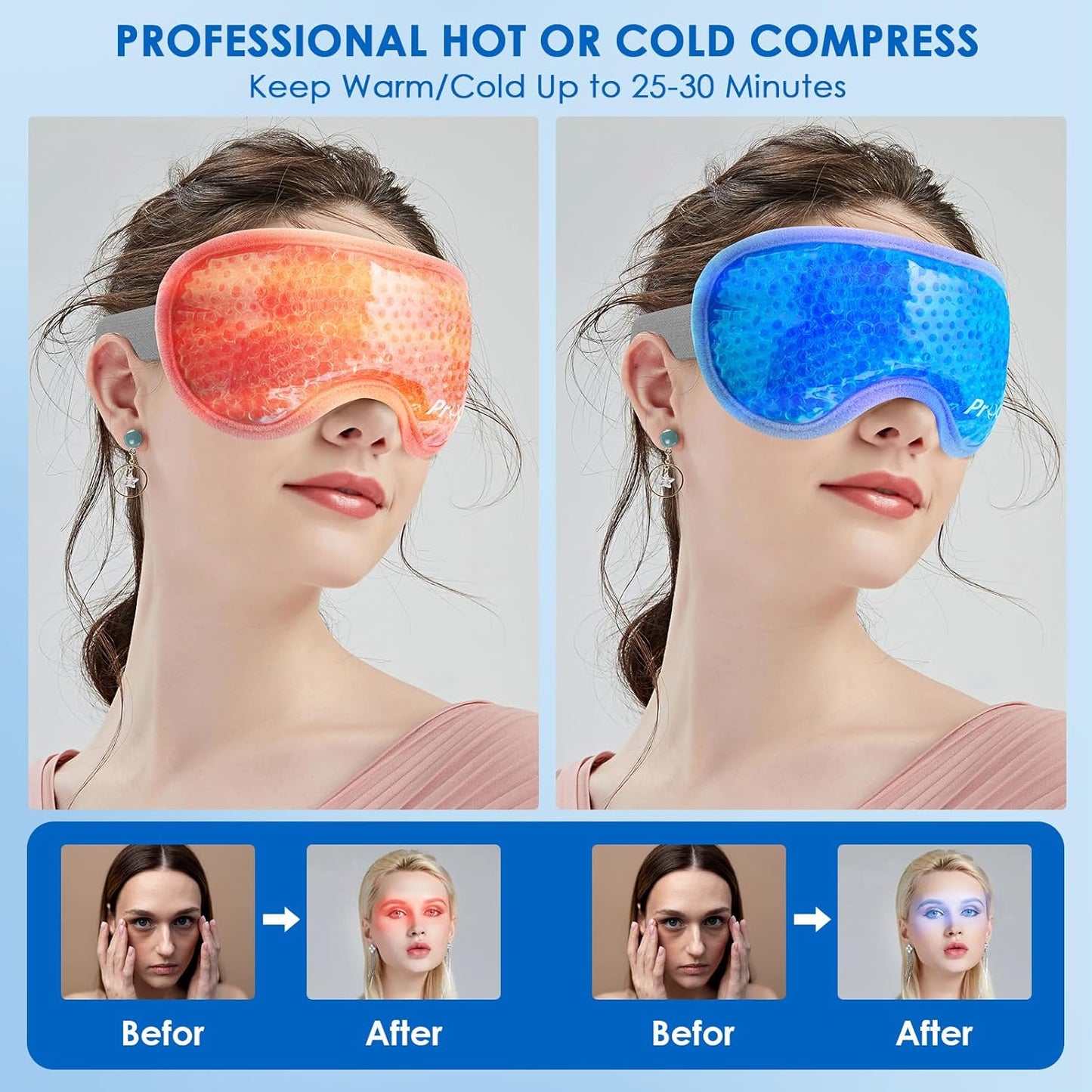 2PCS Cooling Eye Mask - Gel Eye Mask Reusable Gel Beads Hot Cold Compress with Velvet Plush Cold Eye Mask for Dark Circles Puffiness Dry Eye Headache for Men Women Sleeping Ice Eye Mask (Blue)